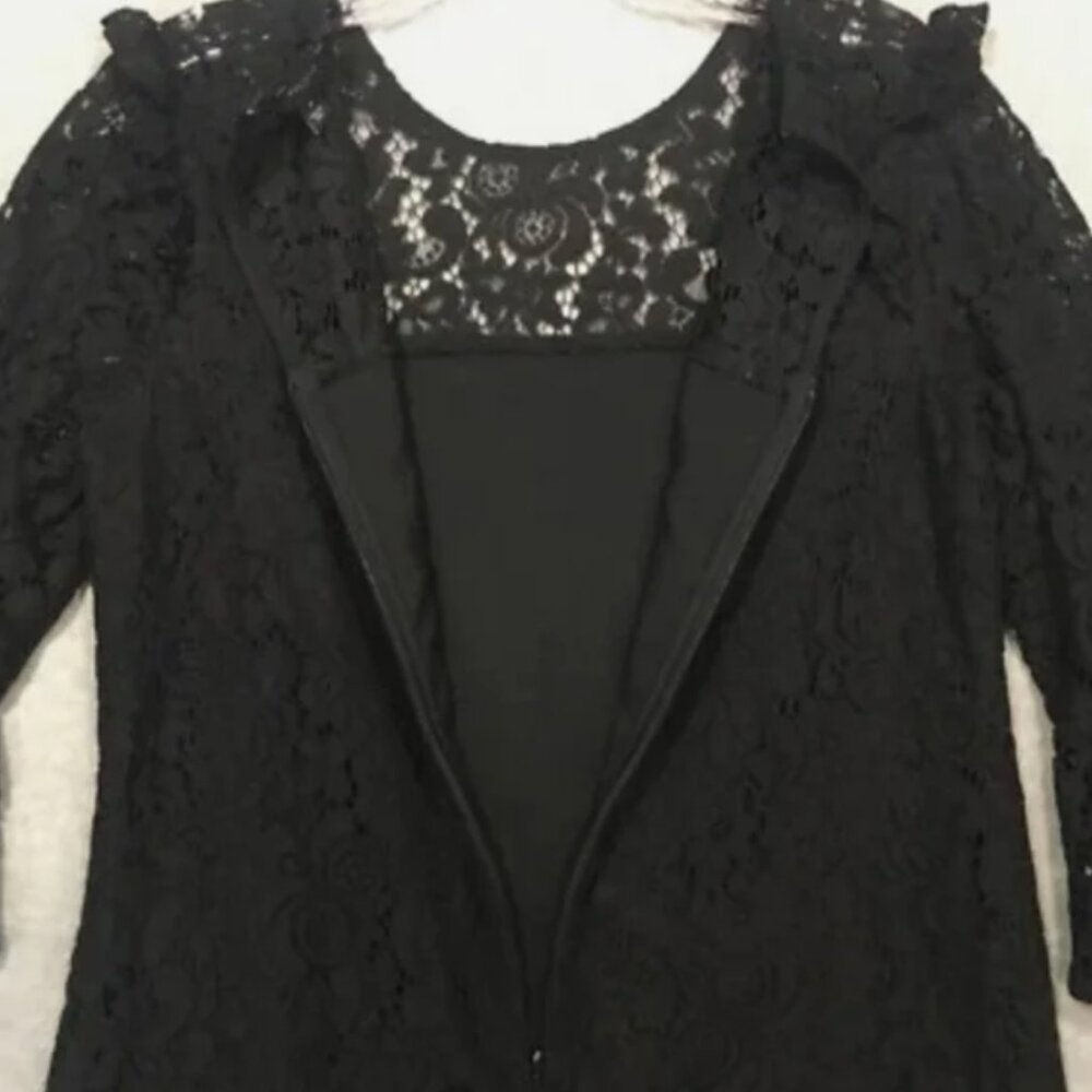 Ann Taylor Black Lace bell sleeve mini dress sheath dress 3/4 sleeve size 8 - Picture 4 of 12